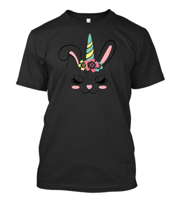 Bunnycorn Easter Bunny Rabbit Unicorn Face With Flowers T-Shirt