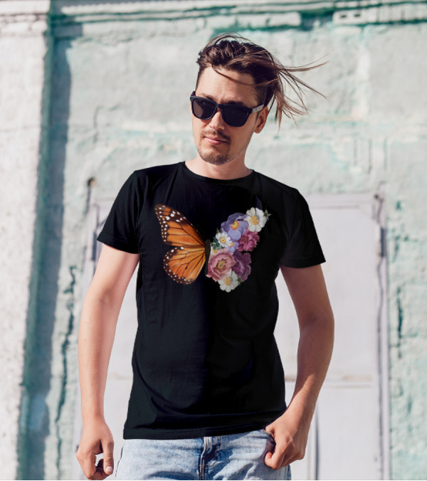 Butterfly Half Wings Flowers Harmony T-Shirt