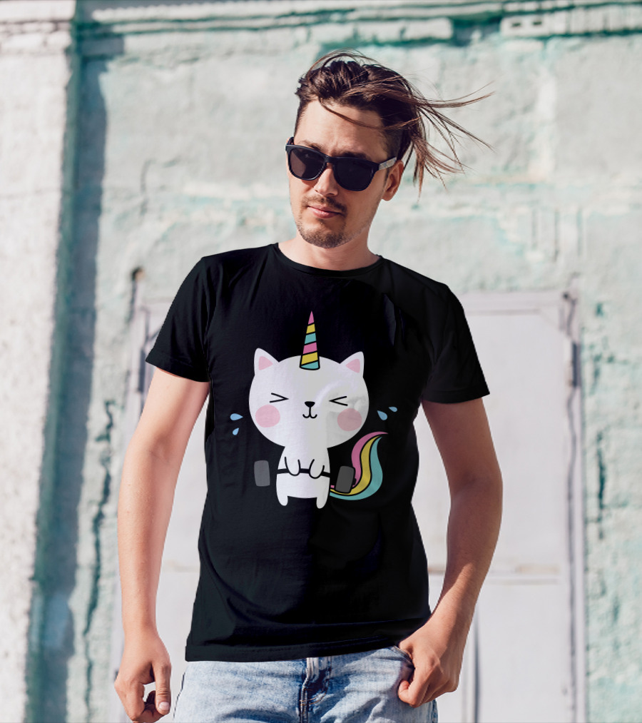 Cat Unicorn Gym Workout Rainbow Caticorn Lifting Weights T-Shirt