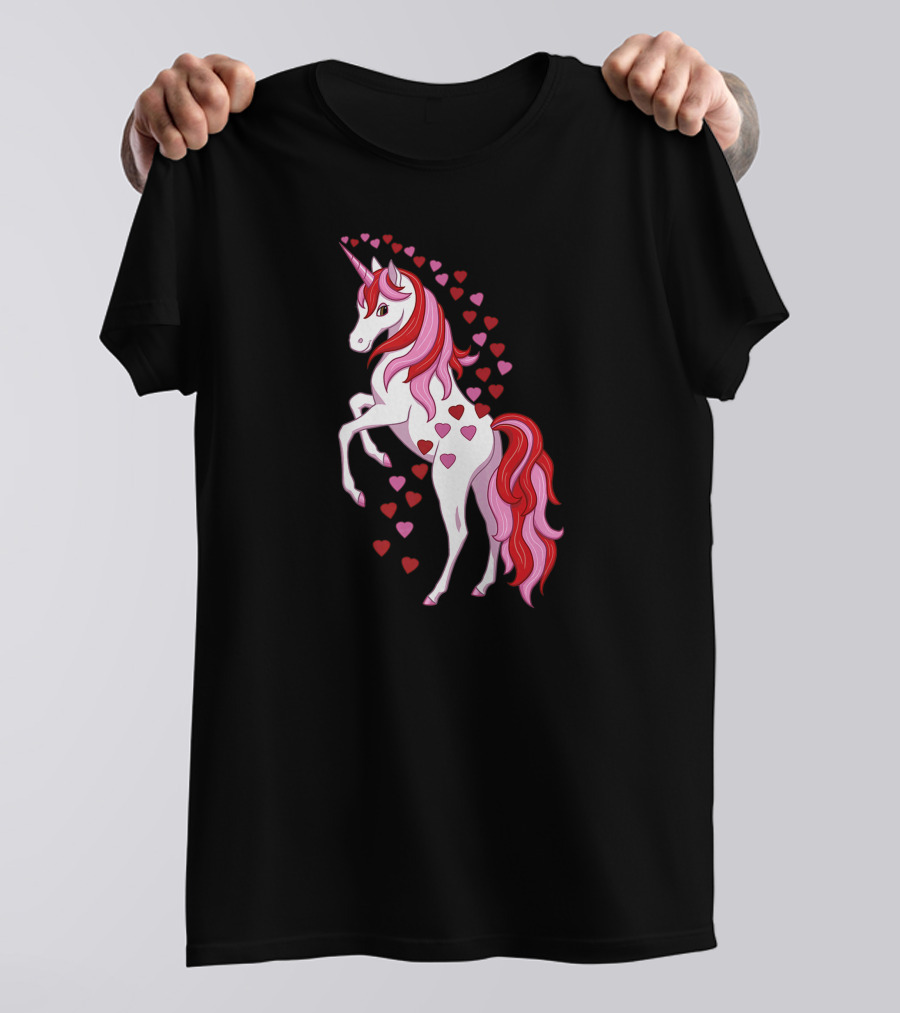 Cute Valentine Unicorn With Hearts T-Shirt