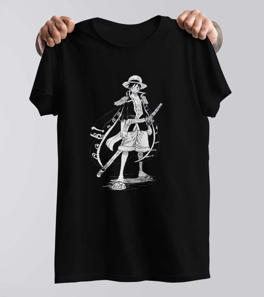 D Manky Luffy Pirate Anime Sword Hat Cape T-Shirt