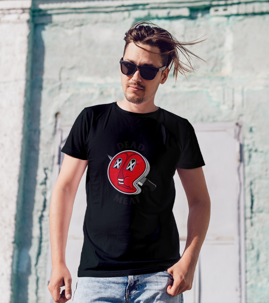 Dead Meat Cartoon Steak With Knife And Face T-Shirt