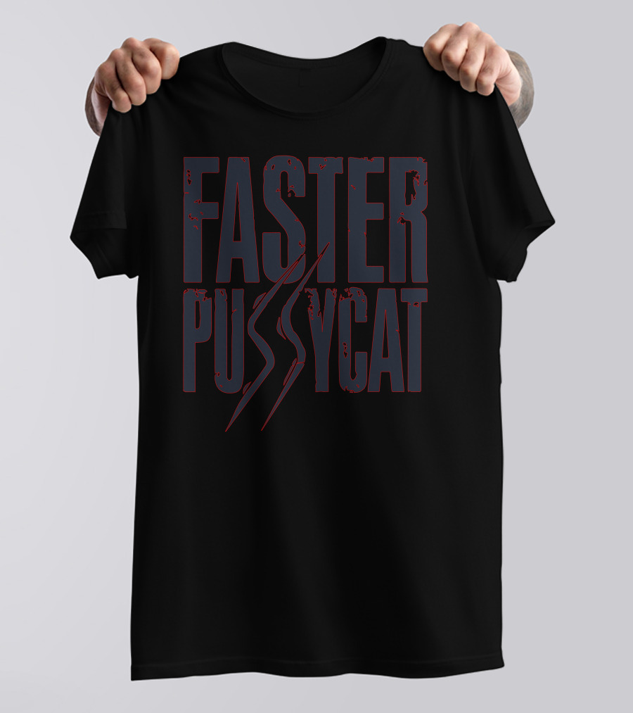 FASTER PUSSYCAT 80s Metal Band Logo Red Scratch Marks T-Shirt