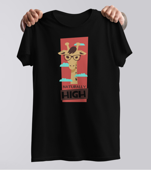 Naturally High Giraffe With Glasses And Clouds T-Shirt