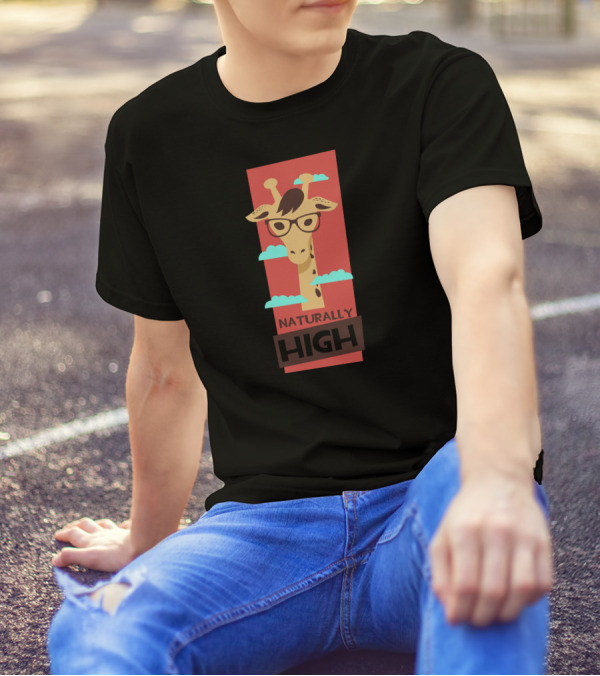 Naturally High Giraffe With Glasses And Clouds T-Shirt