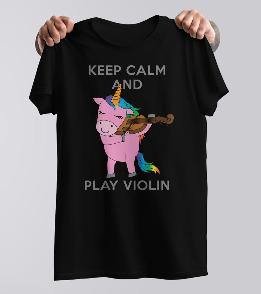 Keep Calm And Play Violin Unicorn Violinist Rainbow Horn Colorful Mane T-Shirt