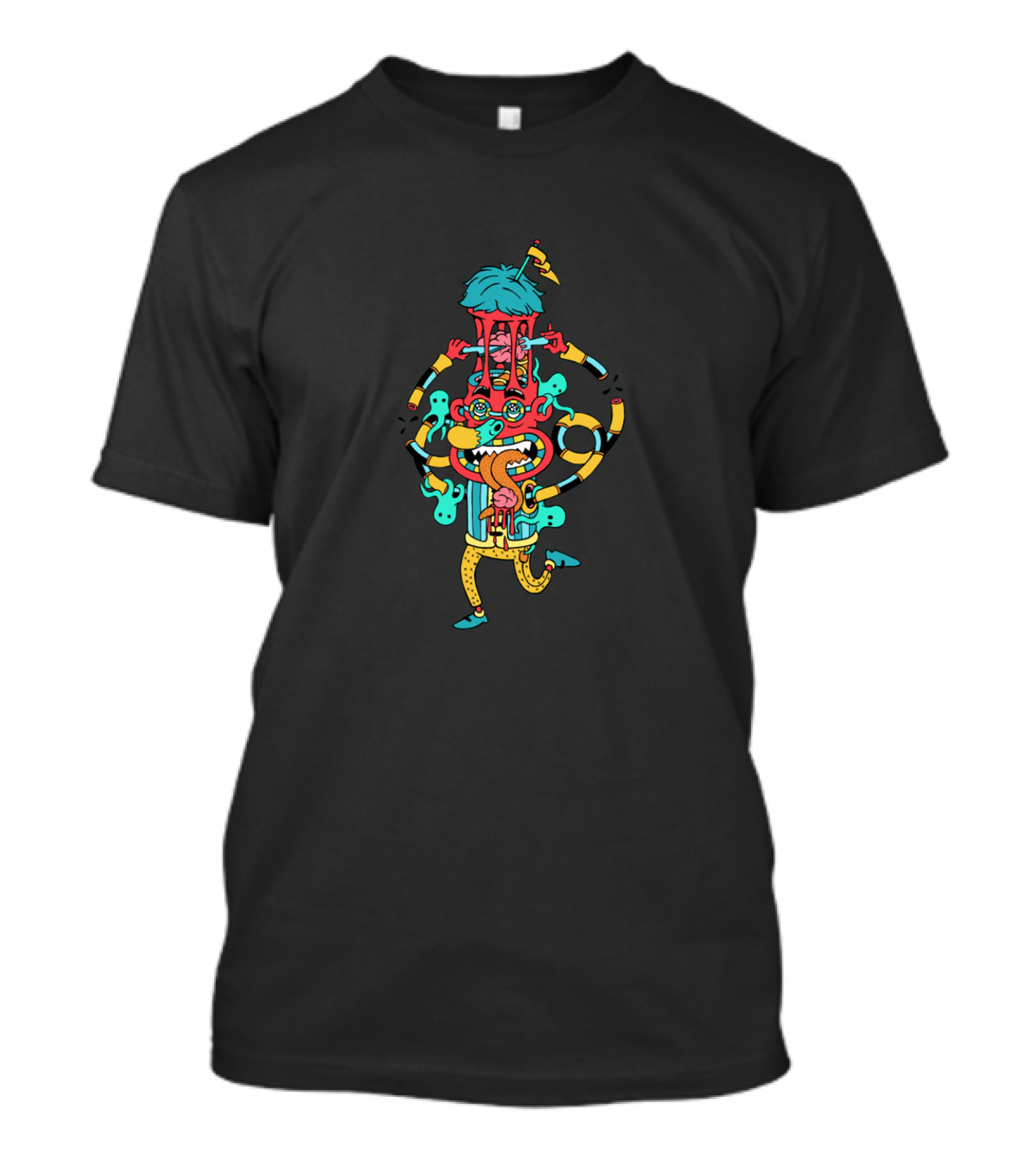 Pick Your Brains Surreal Multicolored Cartoon Character T-Shirt