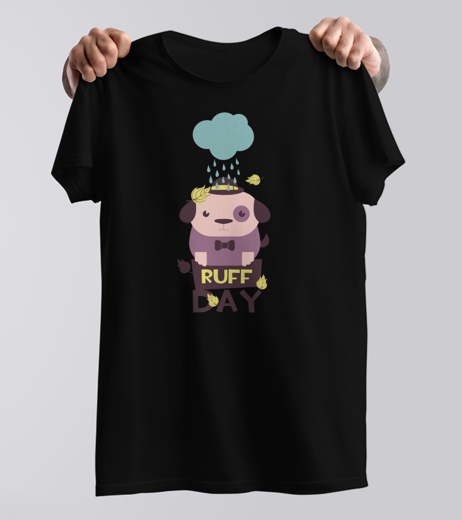 Ruff Day Sad Puppy Under Rain Cloud With Falling Leaves T-Shirt