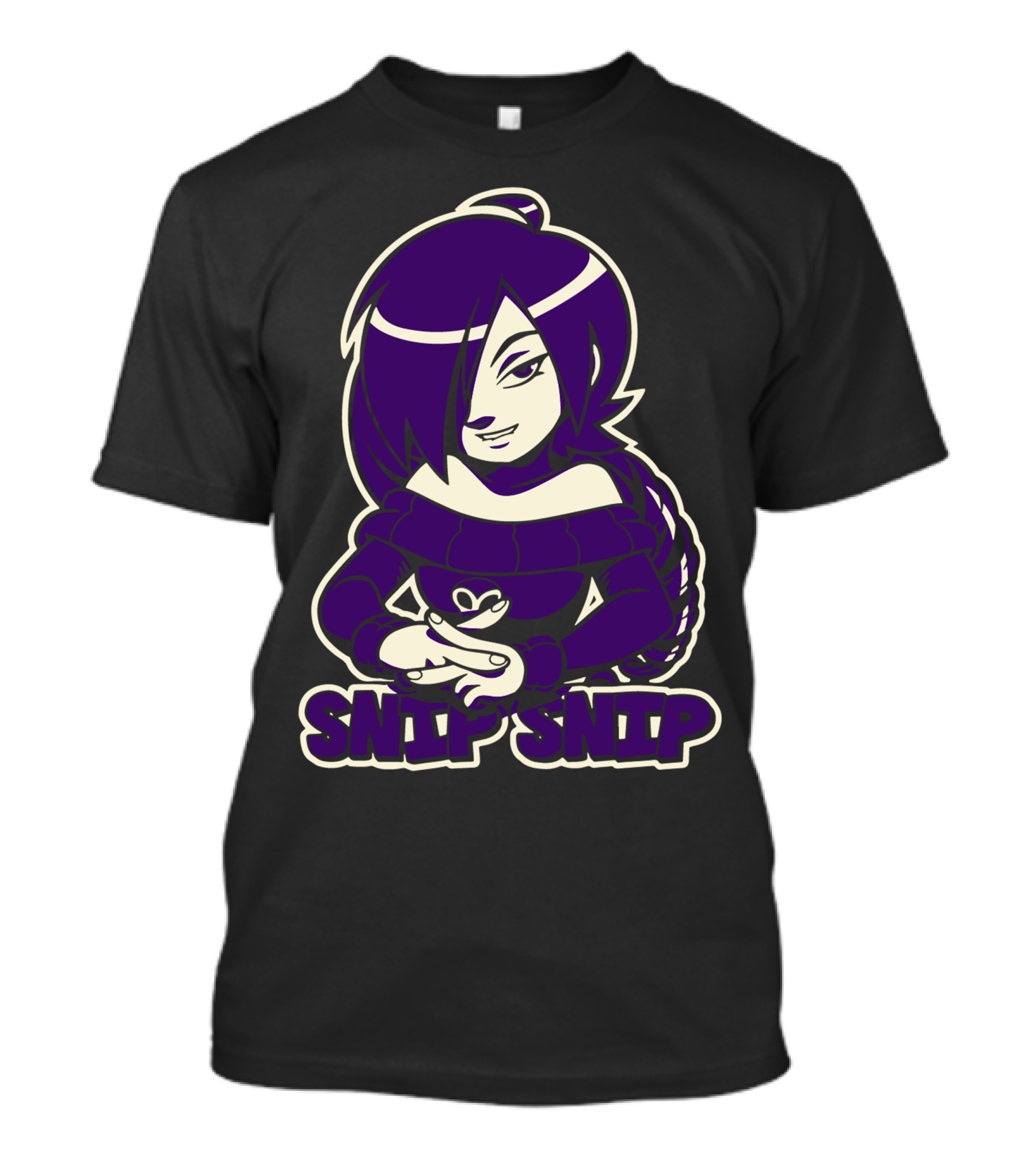 Snip Snip Character With Purple Hair And Braided T-Shirt
