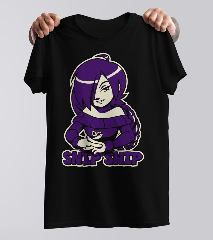 Snip Snip Character With Purple Hair And Braided T-Shirt