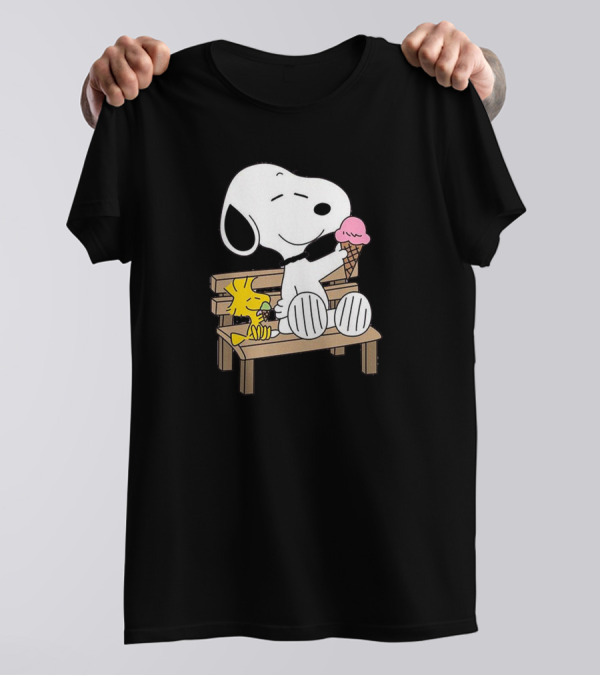 Snoopy Woodstock Summer Time Ice Cream Bench Relaxation T-Shirt