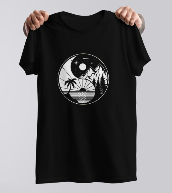 Summer Winter Beach Sunrise Mountain Night Yin Yang Nature T-Shirt