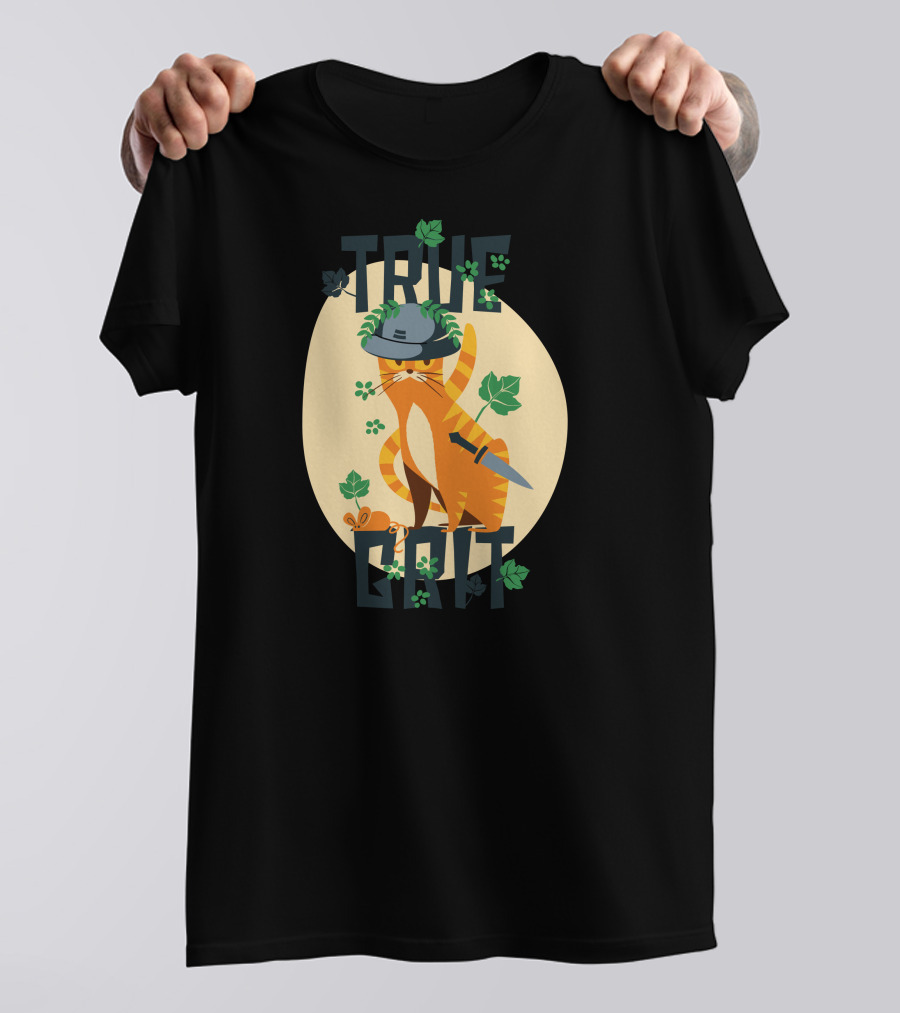 TRUE GRIT Cat Jungle Helmet Sword Leaves T-Shirt