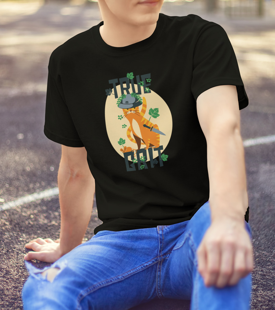 TRUE GRIT Cat Jungle Helmet Sword Leaves T-Shirt
