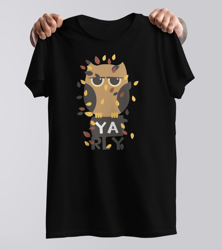 YA RLY Owl Surrounded By Autumn Leaves T-Shirt