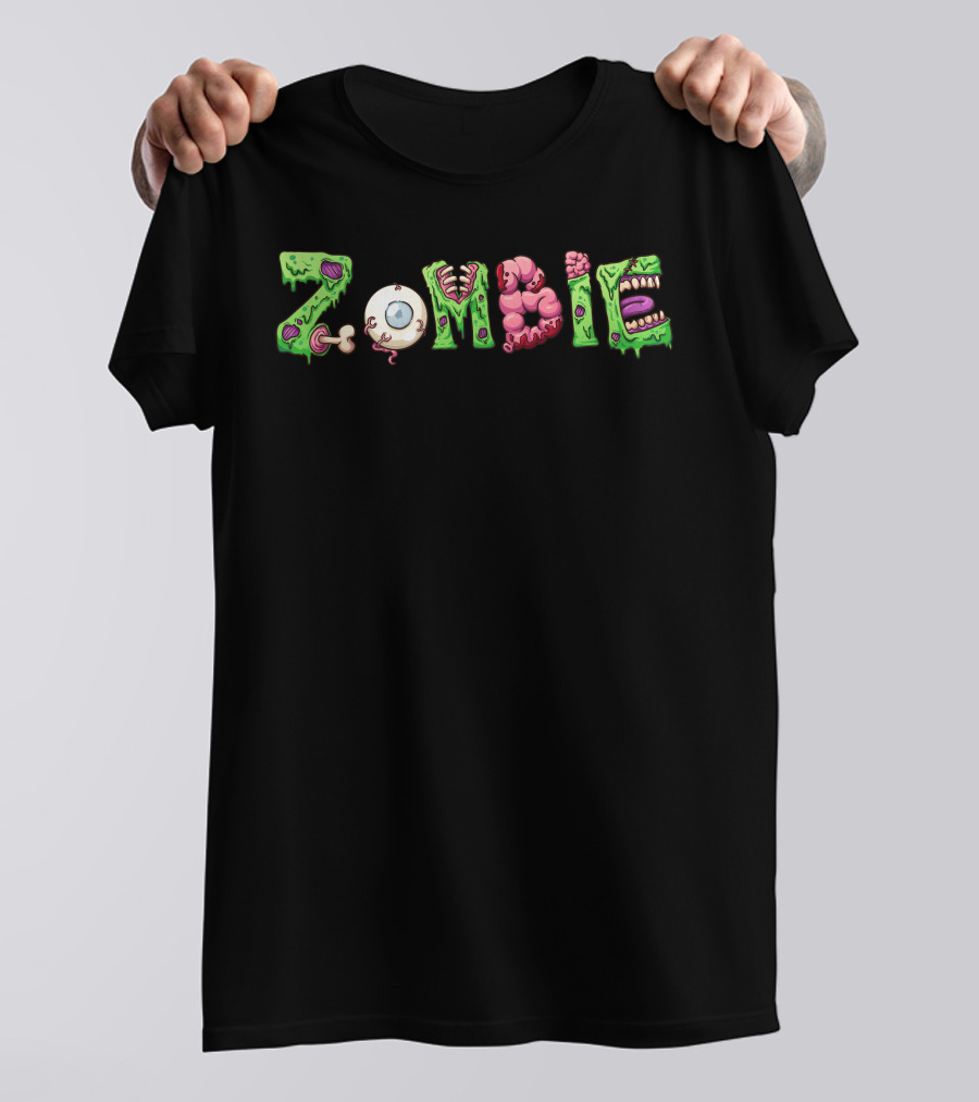 Zombie Letters Eyeball Brain T-Shirt