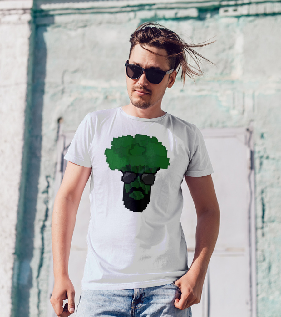 Broccoli Pixel Art Cool Shades Beard Avatar T-Shirt