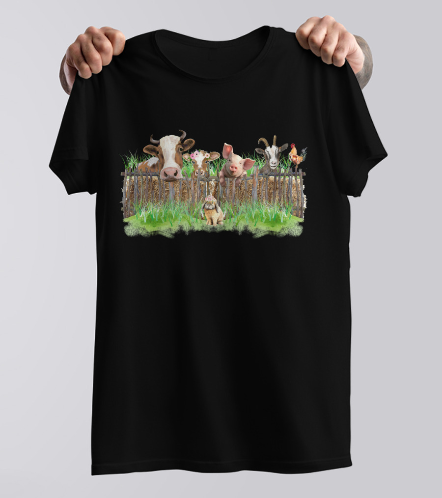 Farm Sweet Farm Cow Pig Goat Chicken Line Up T-Shirt