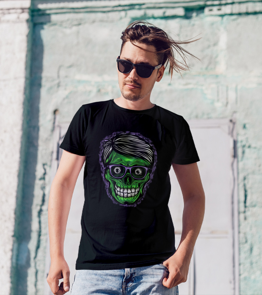 Greeny Skull Glasses Hair Purple Aura T-Shirt