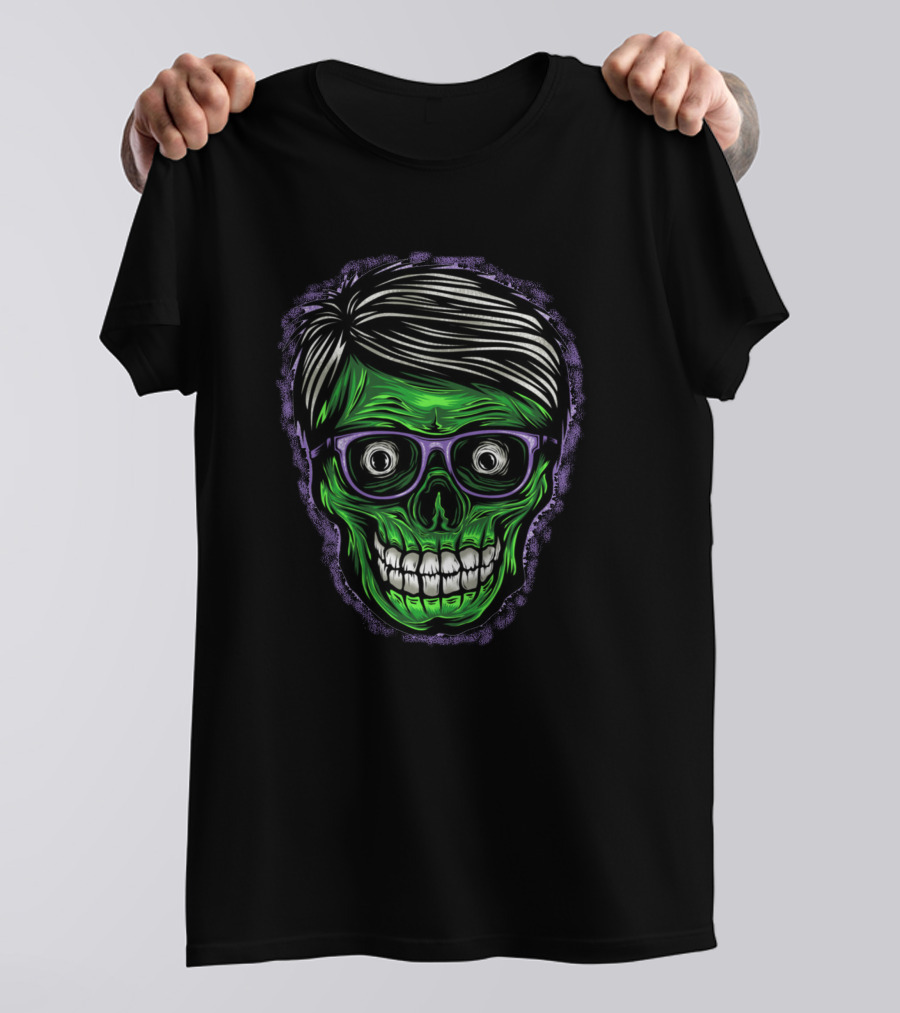 Greeny Skull Glasses Hair Purple Aura T-Shirt