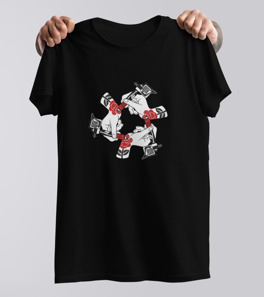 Hand Tattoo Art With Roses And Tattoo Machines T-Shirt