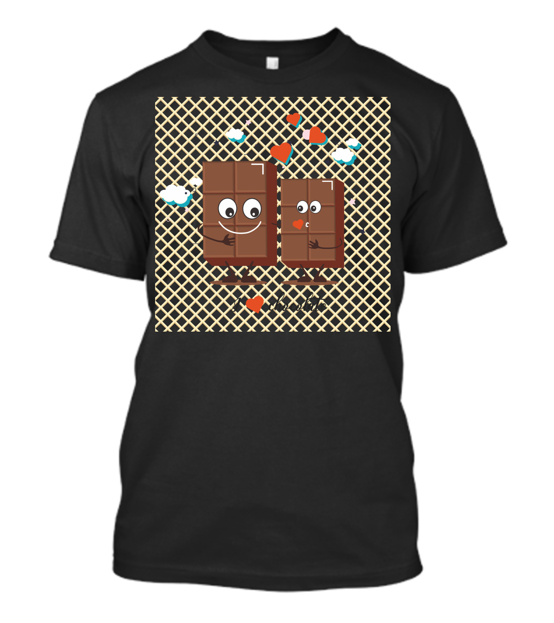 I Love Chocolate Cute Cartoon Bars With Hearts And Clouds T-Shirt