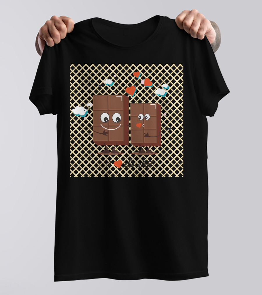 I Love Chocolate Cute Cartoon Bars With Hearts And Clouds T-Shirt