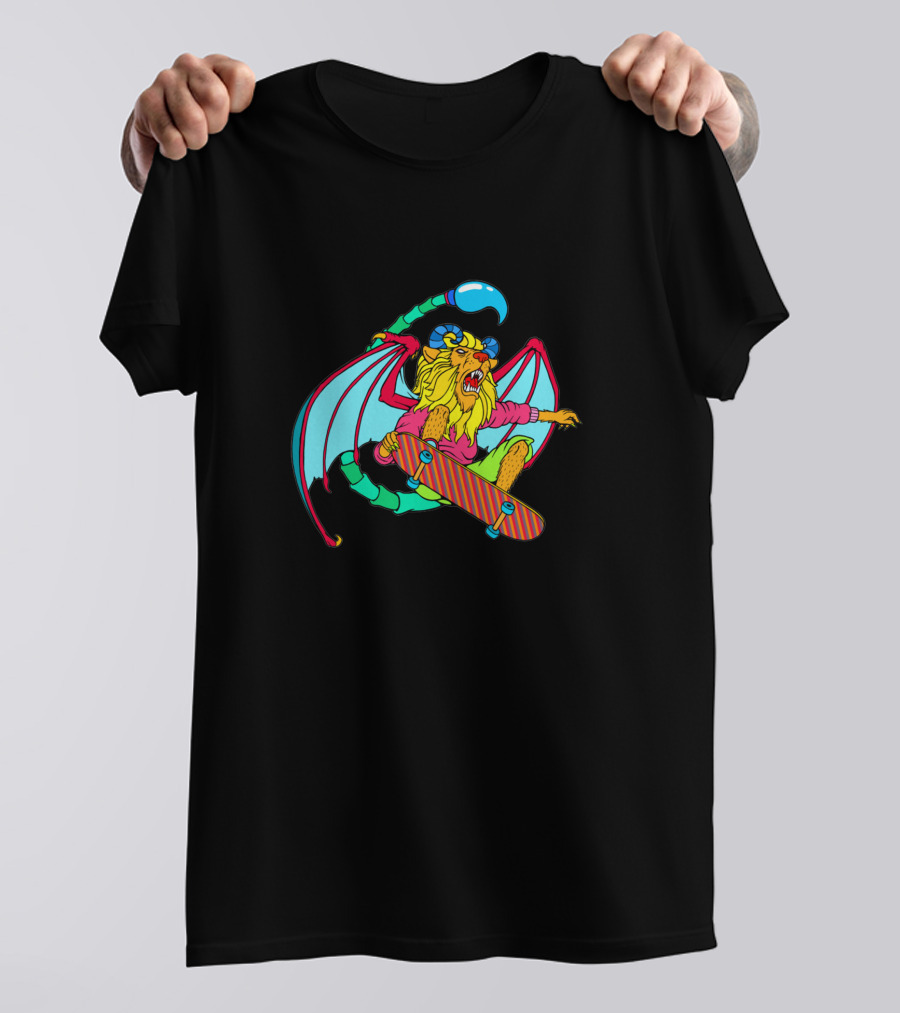Skateboarding Manticore With Wings And Tail T-Shirt