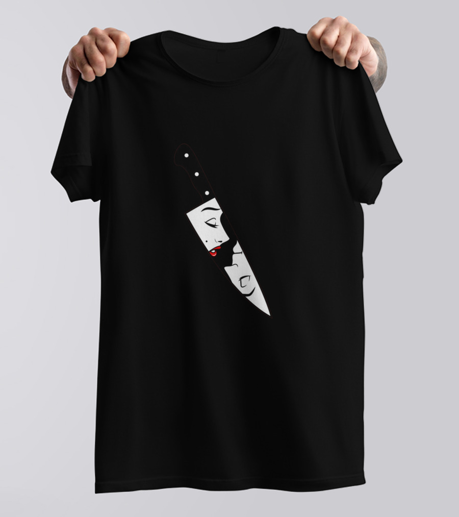 Noir Knife Lady Faces Red Lips T-Shirt