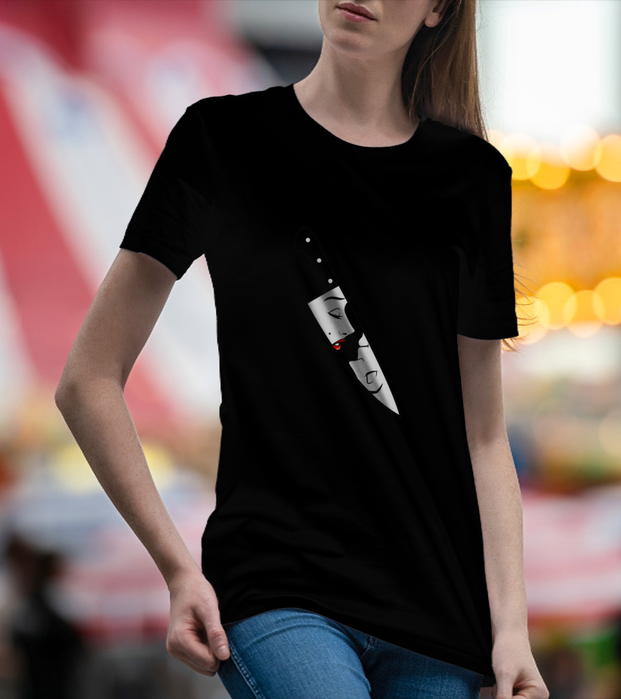 Noir Knife Lady Faces Red Lips T-Shirt