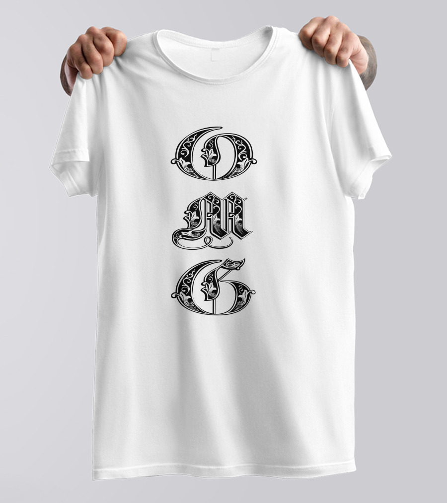 Omg Gothic Ornate Lettering T-Shirt