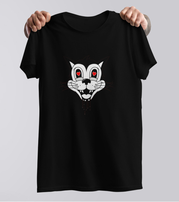Retro Cat Dripping Love Hearts Eyes T-Shirt