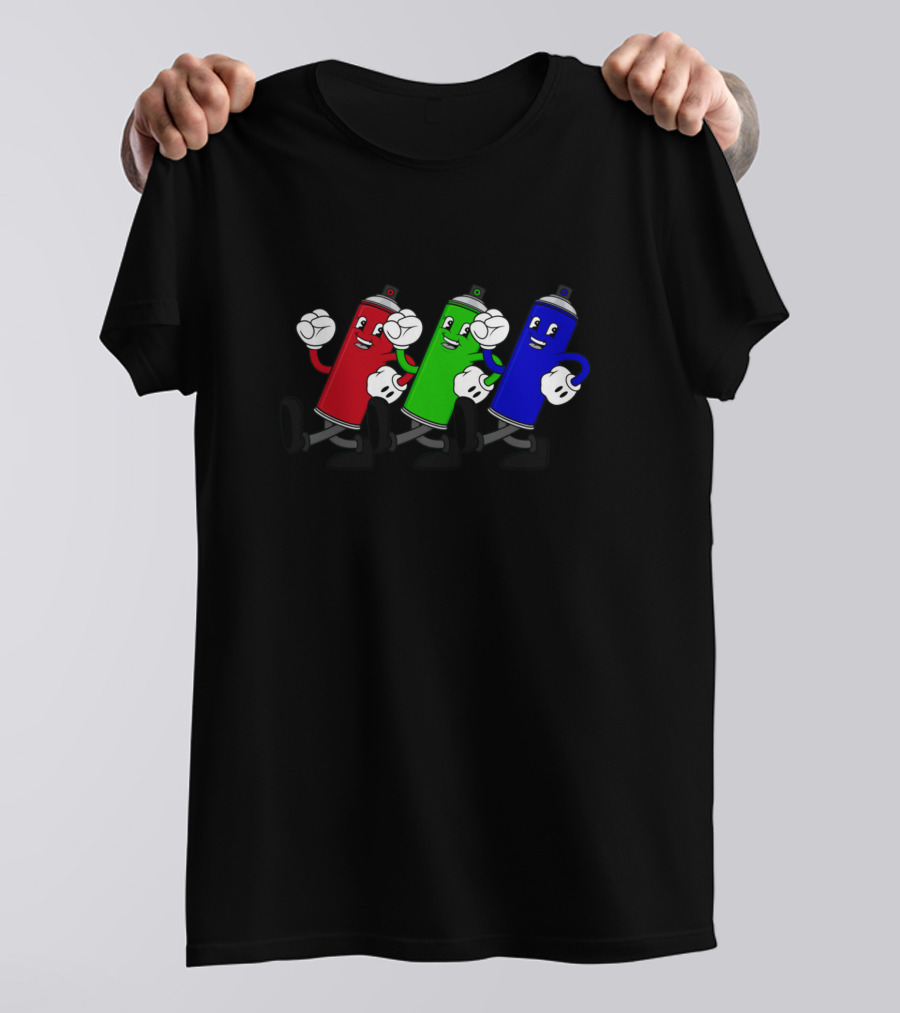 RGB Spray Cans Cartoon Characters T-Shirt