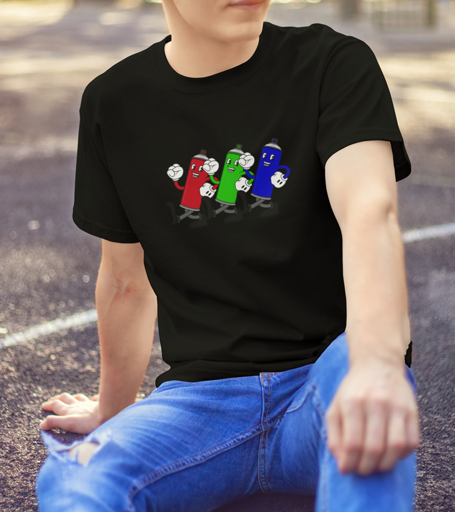RGB Spray Cans Cartoon Characters T-Shirt