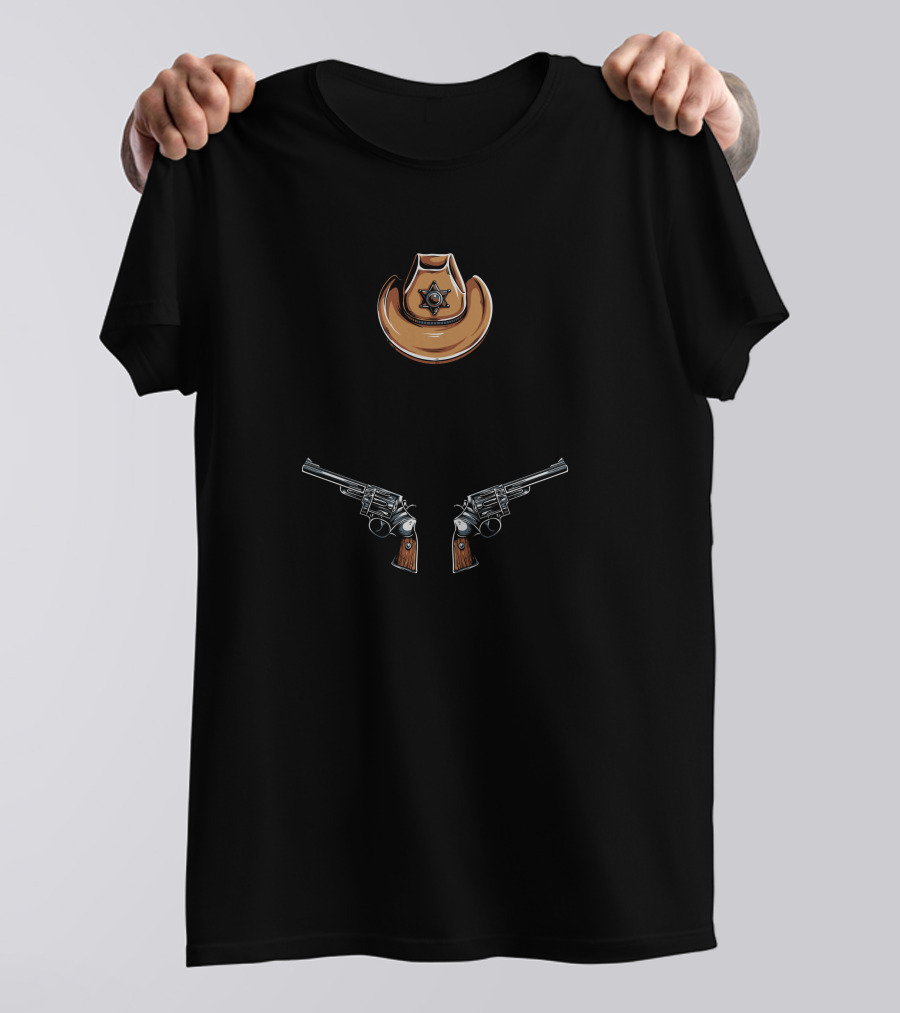 Saloon Cowboy Hat And Revolvers With Star Badge T-Shirt