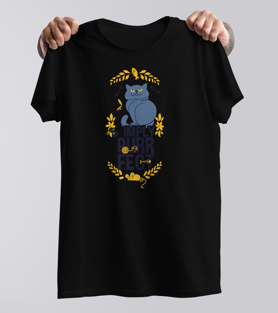 Imply Purrfect Cat With Yarn Fishbone Laurel Flowers T-Shirt