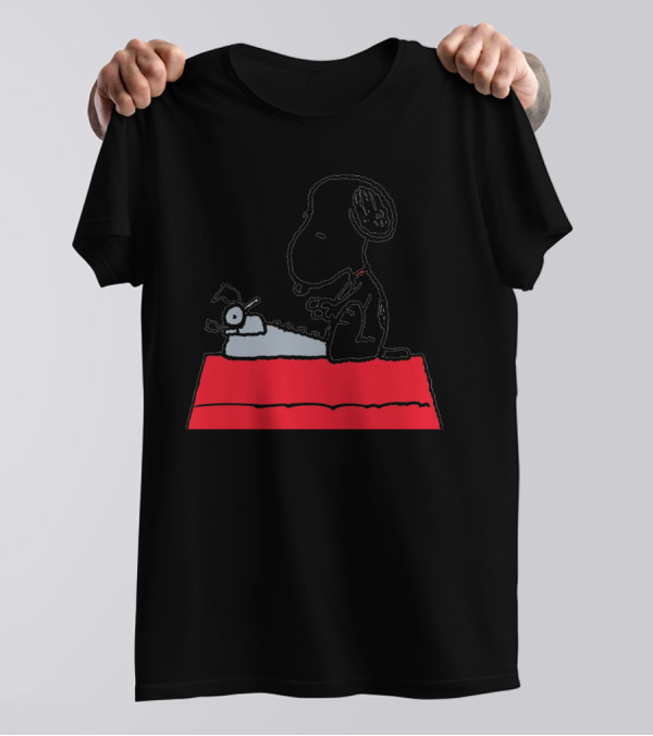 Snoopy On Red Doghouse With Typewriter Peanuts Comic T-Shirt