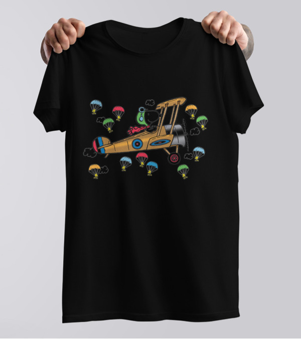 Snoopy Flying Ace Biplane With Parachuting Woodstock T-Shirt