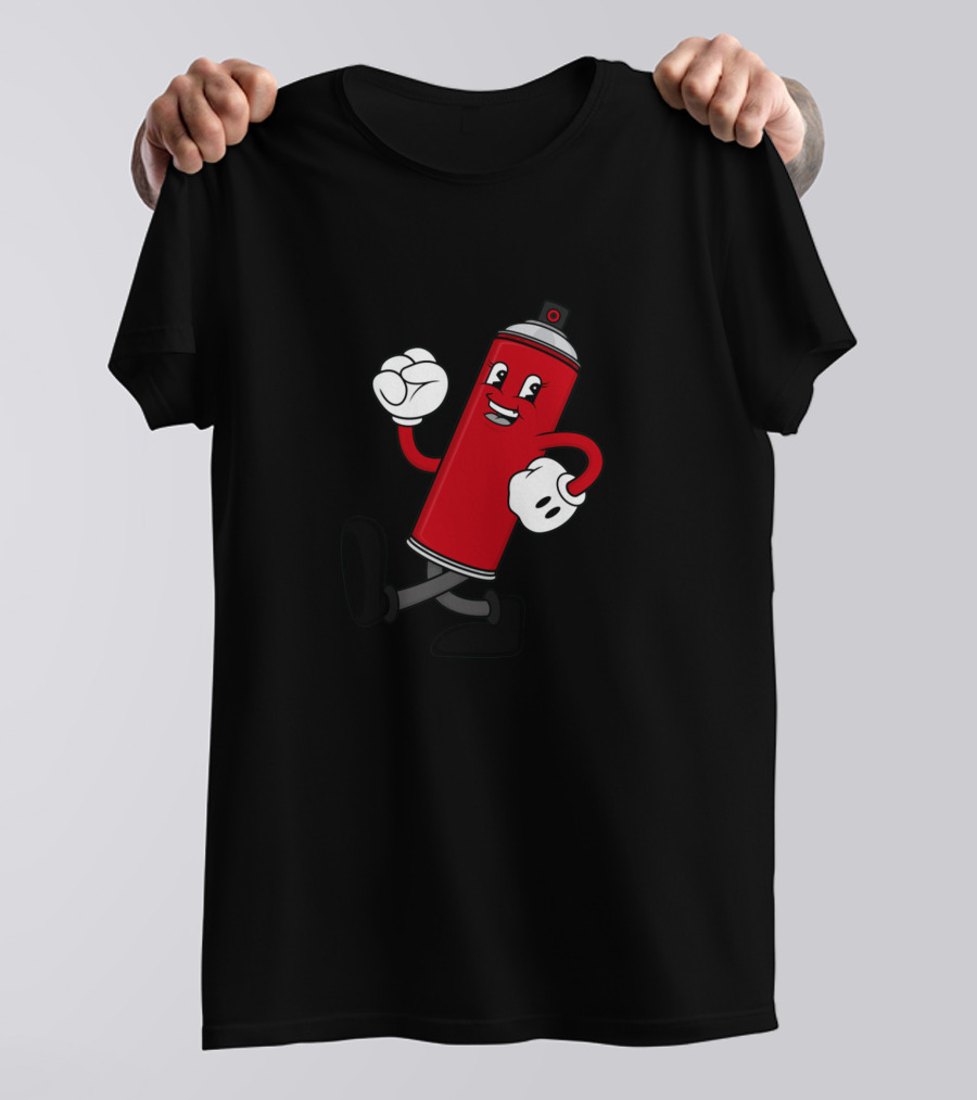 Spray Step Happy Red Cartoon Spray Paint Can Walking T-Shirt