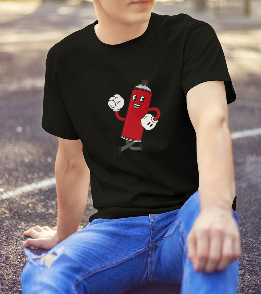 Spray Step Happy Red Cartoon Spray Paint Can Walking T-Shirt