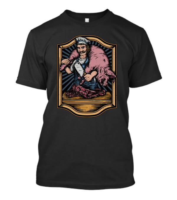 The Butcherman Holding Pig And Cleaver In Vintage Frame T-Shirt