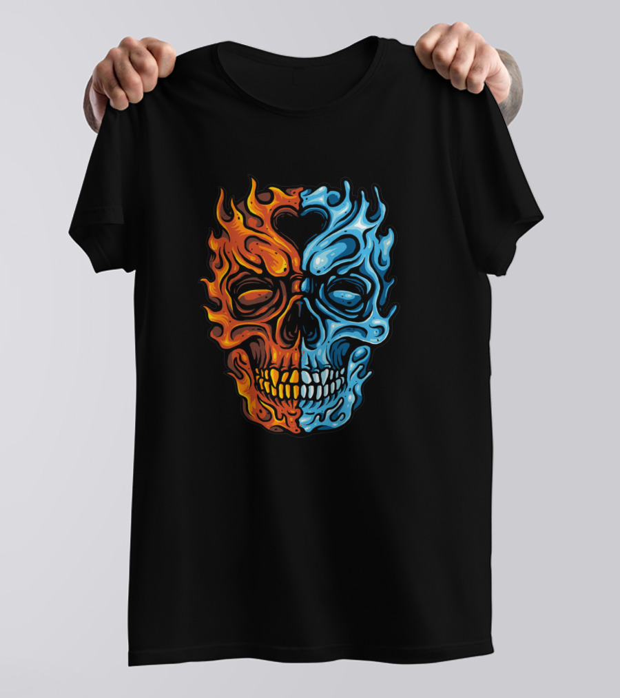 Water Fire Skull Flaming Duality T-Shirt