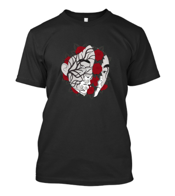 Winnie Harlow Abstract Mask Faces With Red Roses T-Shirt