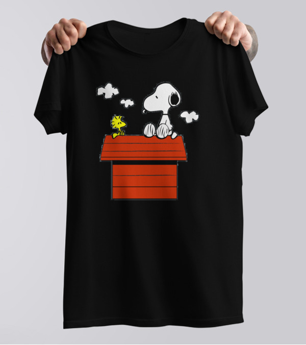 Snoopy And Woodstock Sitting On Red Doghouse Peanuts Charlie Brown T-Shirt