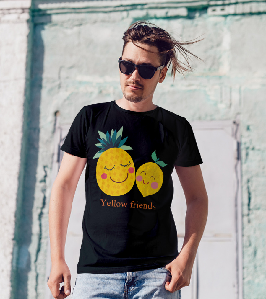 Yellow Friends Pineapple And Lemon Smiling Faces T-Shirt
