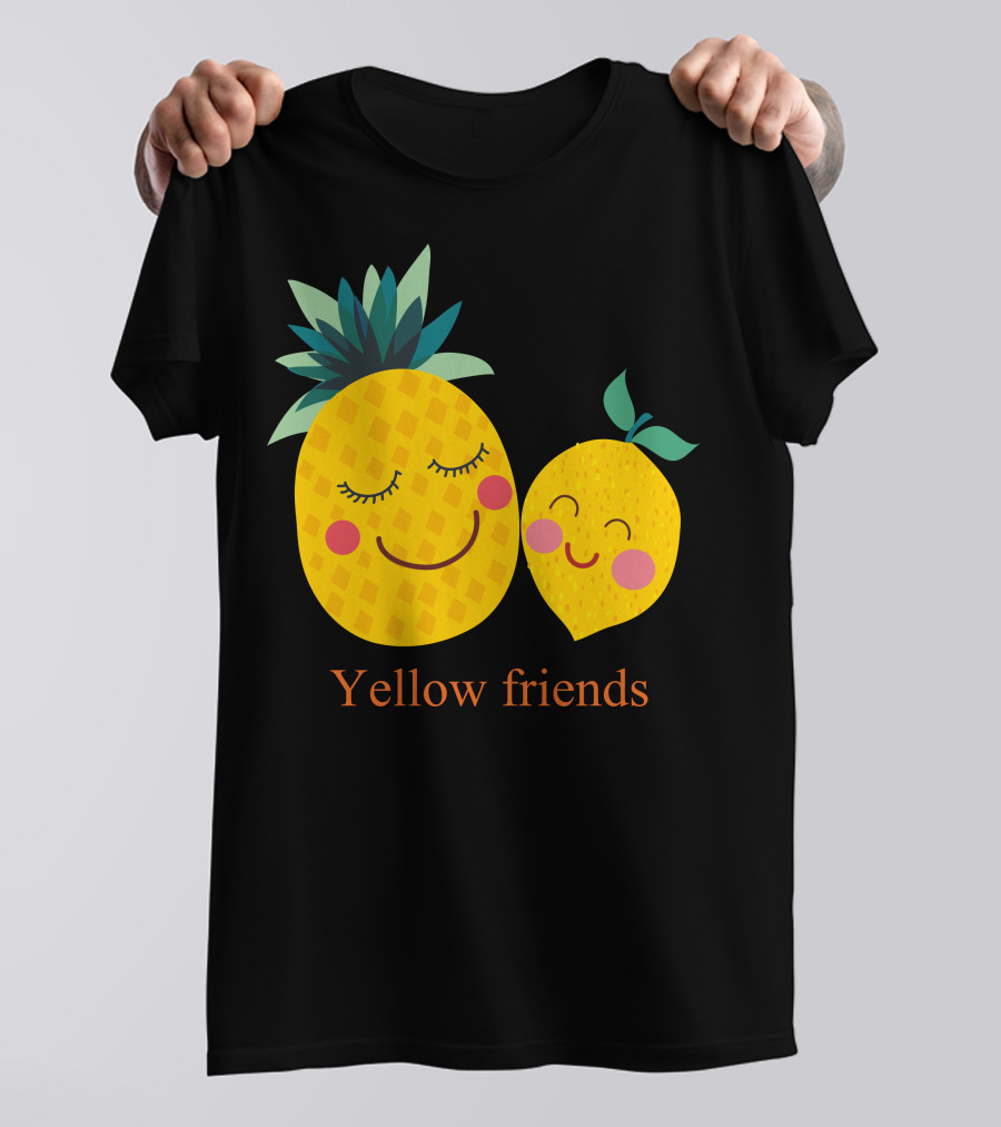 Yellow Friends Pineapple And Lemon Smiling Faces T-Shirt