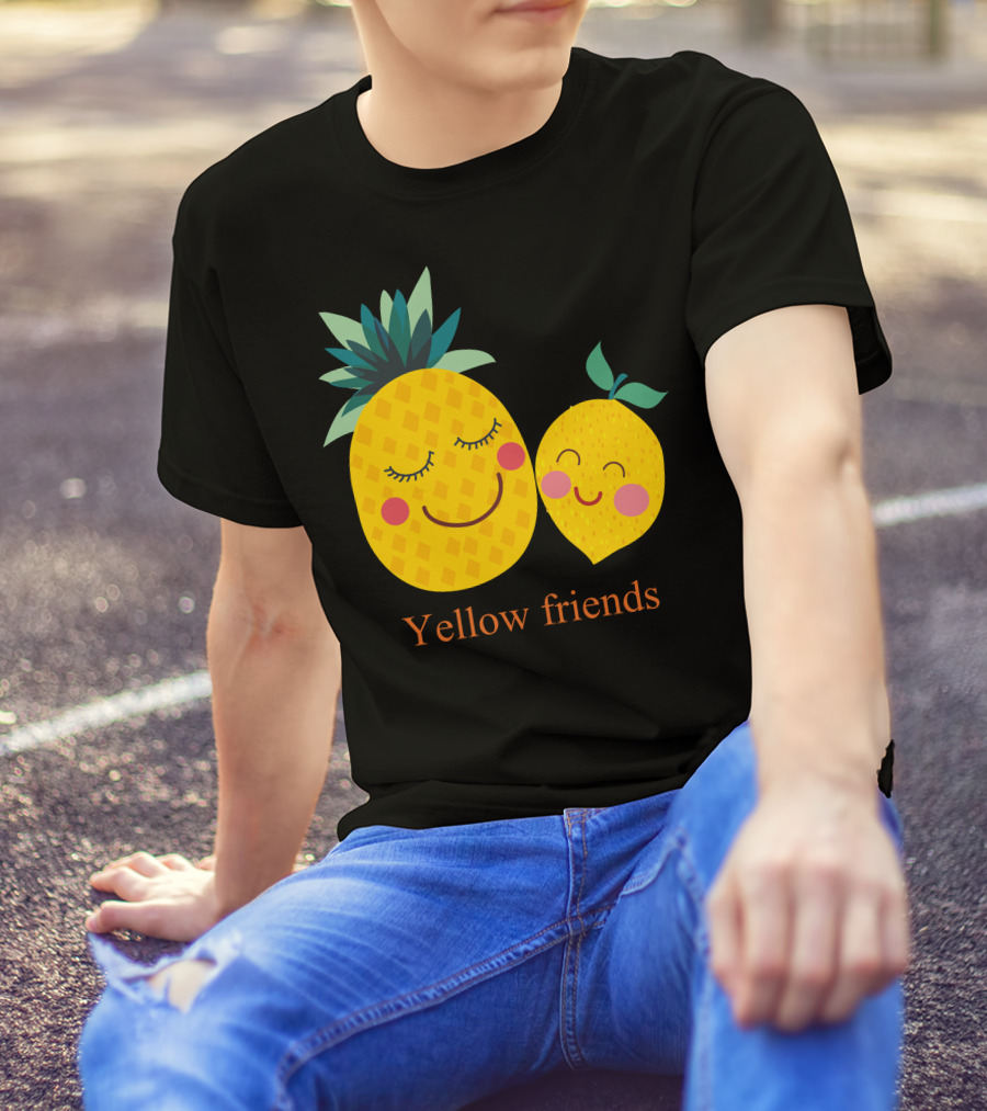 Yellow Friends Pineapple And Lemon Smiling Faces T-Shirt