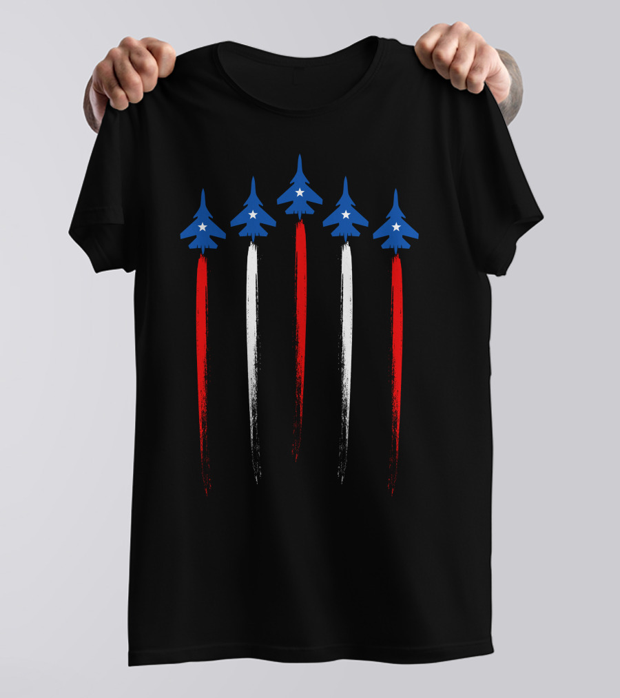 American Airplane Five Blue Jets With Stars And Red White Stripes T-Shirt