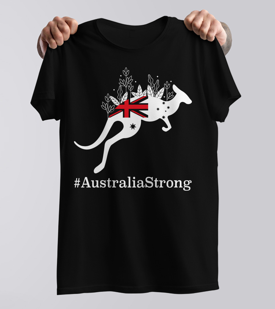 AustraliaStrong Kangaroo Silhouette With Union Jack And Flora T-Shirt