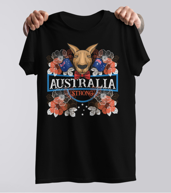 Australia Strong Kangaroo Floral Flags T-Shirt